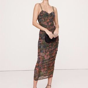 Banana Republic Multicolor Ruched Mesh Corset Midi Dress